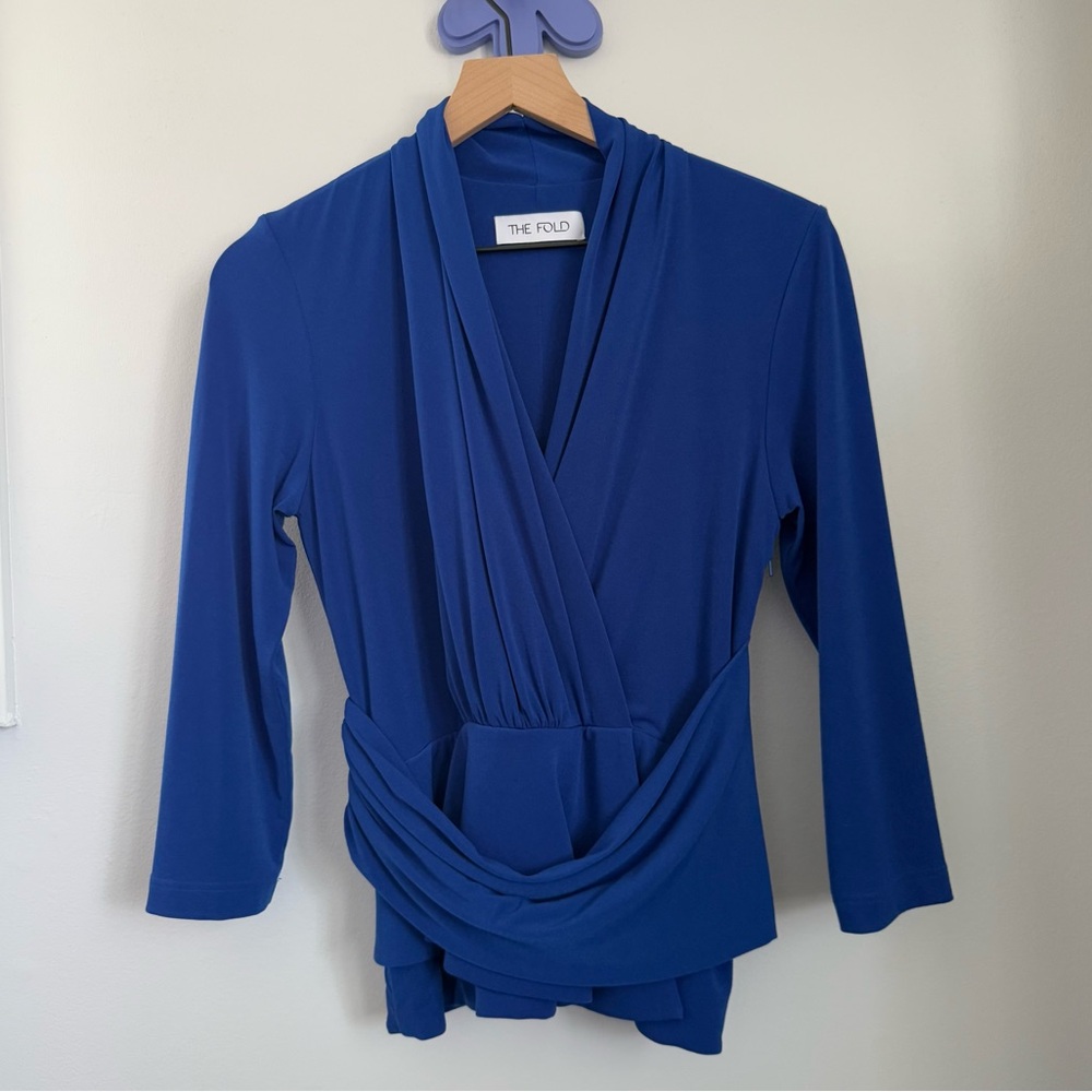 The Fold London 10 Belleville Blouse Royal Blue Wrap Slim Fitted V Neck Career